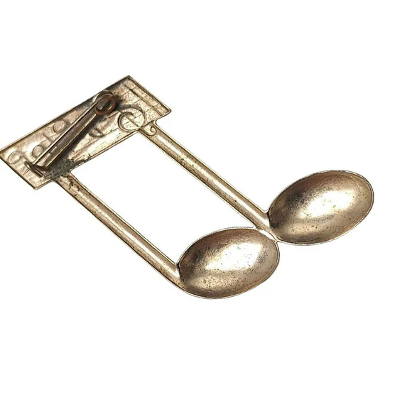 Music Notes Brooch Pin Gold Tone Vintage Unsigned - Picture 3 of 4